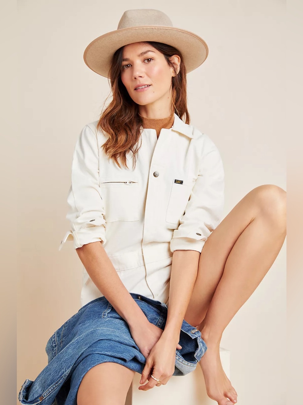 Lee Union-All Denim Romper Anthropologie Ivory Utility Gorpcore Medium